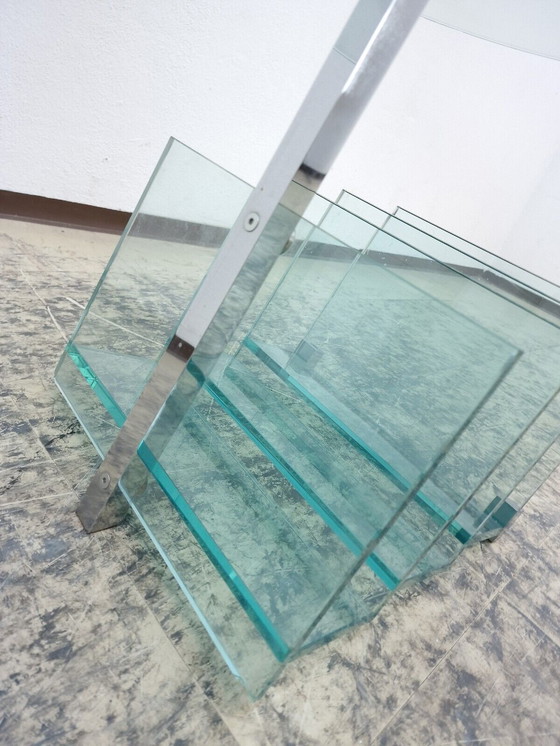 Image 1 of Designer glass table Coffee table Modern Rare Magazine rack