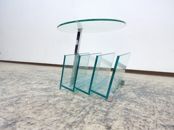 Image 1 of Designer glass table Coffee table Modern Rare Magazine rack