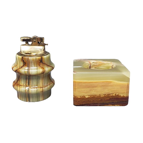 Image 1 of 1960s Gorgeous Smoking Set in Onyx. Made in Italy