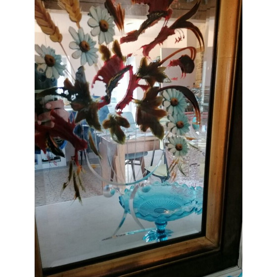 Image 1 of Pair of vintage engraved and hand painted mirrors in white wood