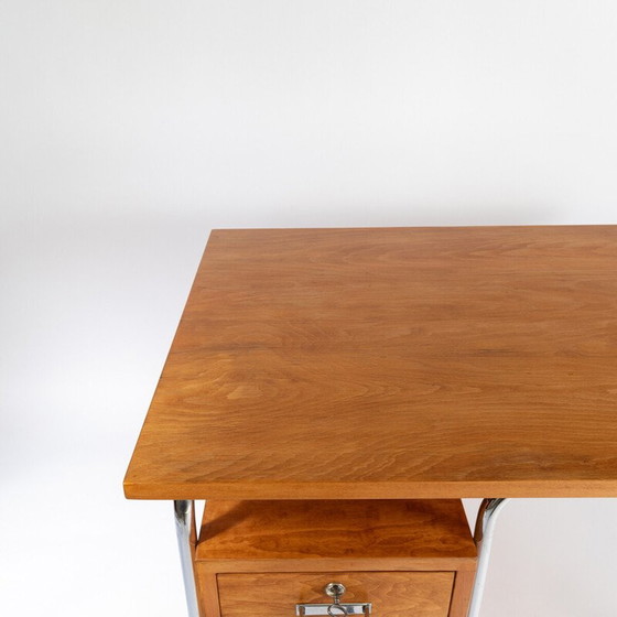 Image 1 of Vintage beechwood and steel desk by Rudolf Vichr for Vichr and Co, Prague 1930s