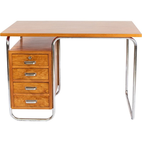 Image 1 of Vintage beechwood and steel desk by Rudolf Vichr for Vichr and Co, Prague 1930s