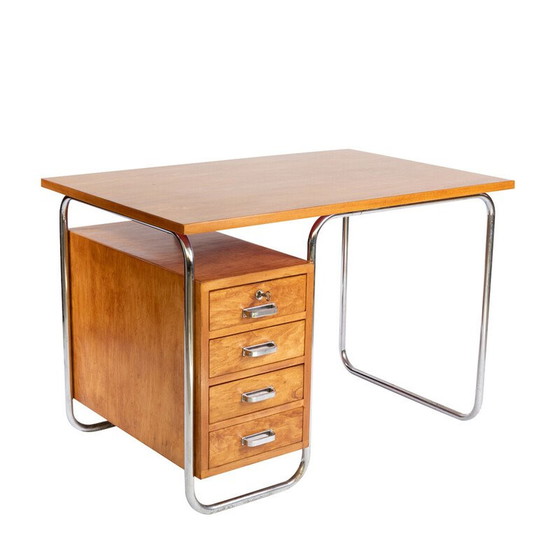 Image 1 of Vintage beechwood and steel desk by Rudolf Vichr for Vichr and Co, Prague 1930s