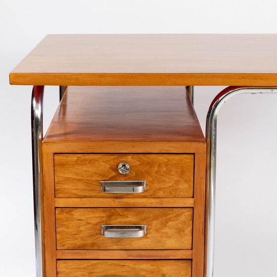 Image 1 of Vintage beechwood and steel desk by Rudolf Vichr for Vichr and Co, Prague 1930s