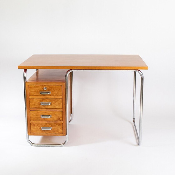 Image 1 of Vintage beechwood and steel desk by Rudolf Vichr for Vichr and Co, Prague 1930s