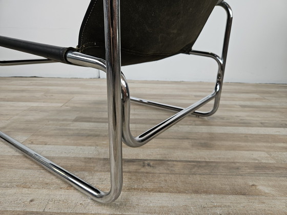 Image 1 of Attico Armchair By Antonello Mosca In Black Leather And Tubular Steel