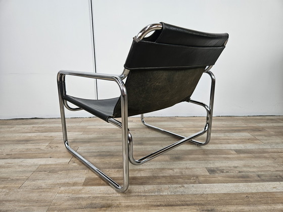 Image 1 of Attico Armchair By Antonello Mosca In Black Leather And Tubular Steel