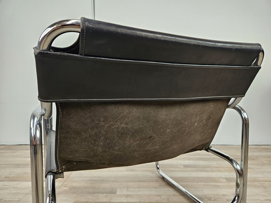 Image 1 of Attico Armchair By Antonello Mosca In Black Leather And Tubular Steel