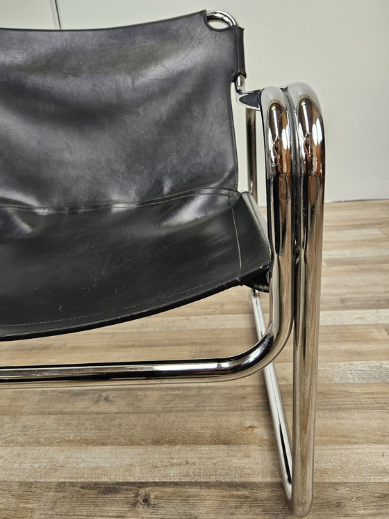 Image 1 of Attico Armchair By Antonello Mosca In Black Leather And Tubular Steel