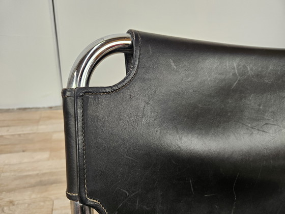 Image 1 of Attico Armchair By Antonello Mosca In Black Leather And Tubular Steel