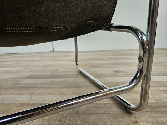 Image 1 of Attico Armchair By Antonello Mosca In Black Leather And Tubular Steel