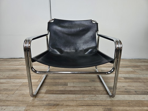 Attico Armchair By Antonello Mosca In Black Leather And Tubular Steel