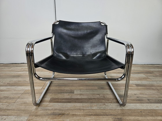 Image 1 of Attico Armchair By Antonello Mosca In Black Leather And Tubular Steel