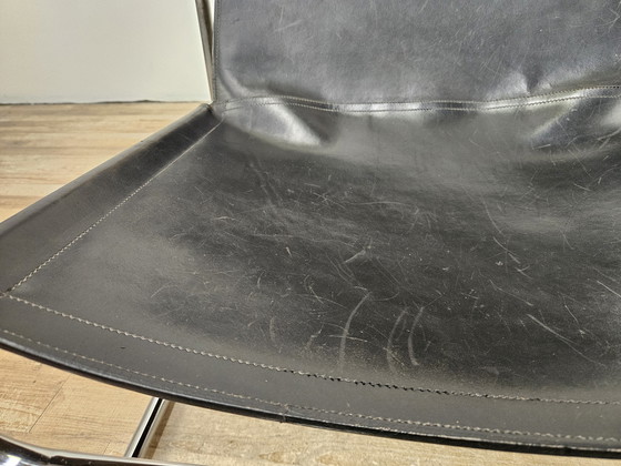 Image 1 of Attico Armchair By Antonello Mosca In Black Leather And Tubular Steel