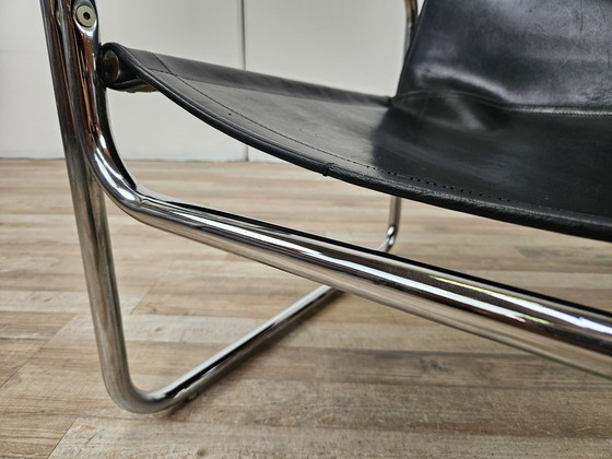 Image 1 of Attico Armchair By Antonello Mosca In Black Leather And Tubular Steel