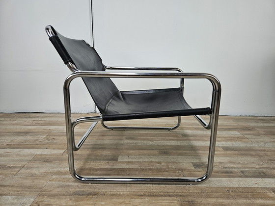 Image 1 of Attico Armchair By Antonello Mosca In Black Leather And Tubular Steel