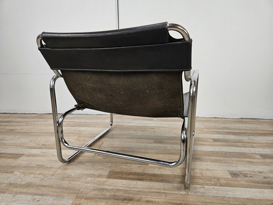 Image 1 of Attico Armchair By Antonello Mosca In Black Leather And Tubular Steel