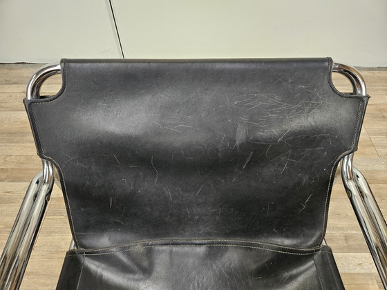 Image 1 of Attico Armchair By Antonello Mosca In Black Leather And Tubular Steel