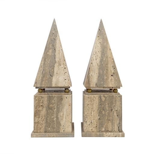 Pair Of Italian Minimalist Roman Travertine Obelisk, Italy, 1970