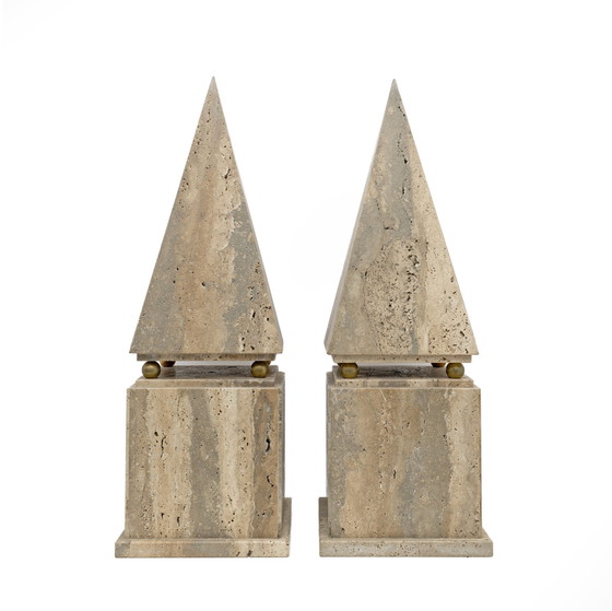 Image 1 of Pair Of Italian Minimalist Roman Travertine Obelisk, Italy, 1970