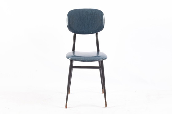 Image 1 of 2x T. Archiutti desk chairs in black metal & dark blue skai