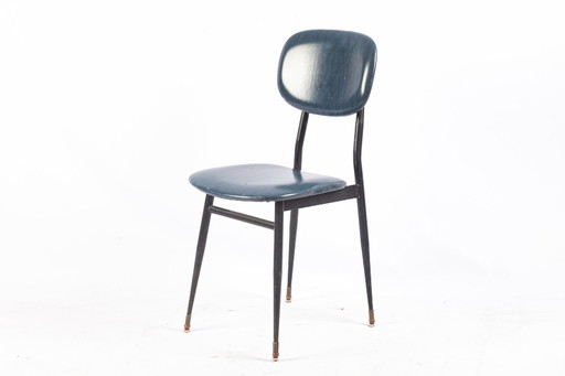 2x T. Archiutti chaises de bureau en métal noir & skaï bleu foncé