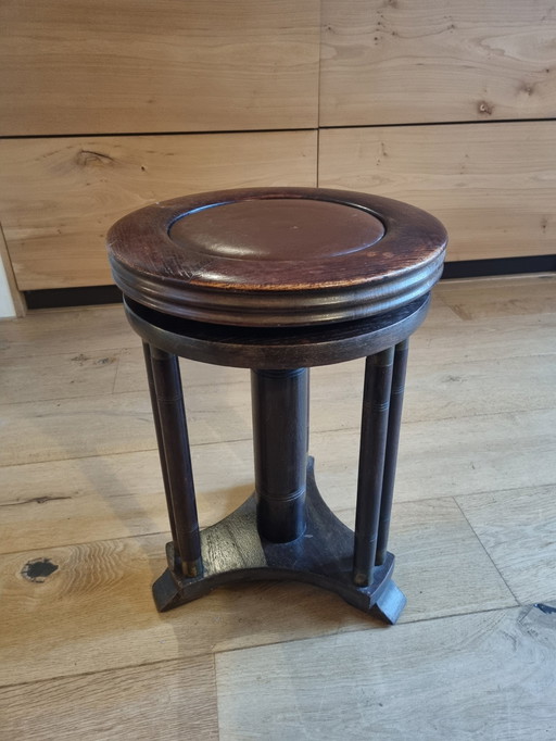 Height Adjustable Piano Stool, Solid Oak With Leather Seat And Brass Accents