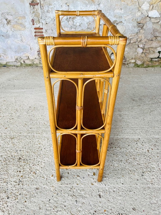 Image 1 of Mid-Century, Vintage, Bamboo and Rattan 3 Tier Shelf, 1960’s