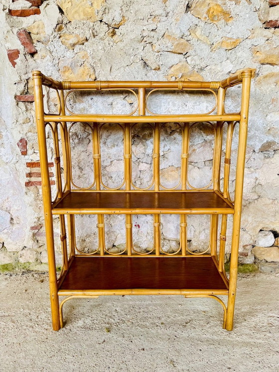 Image 1 of Mid-Century, Vintage, Bamboo and Rattan 3 Tier Shelf, 1960’s
