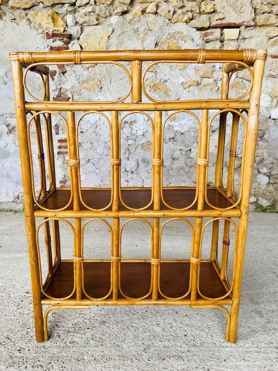 Image 1 of Mid-Century, Vintage, Bamboo and Rattan 3 Tier Shelf, 1960’s