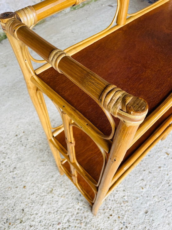Image 1 of Mid-Century, Vintage, Bamboo and Rattan 3 Tier Shelf, 1960’s