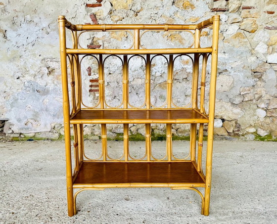 Image 1 of Mid-Century, Vintage, Bamboo and Rattan 3 Tier Shelf, 1960’s