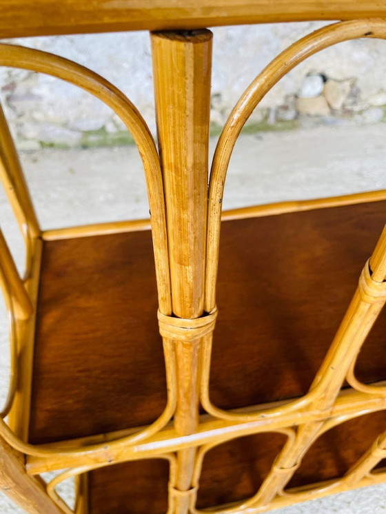 Image 1 of Mid-Century, Vintage, Bamboo and Rattan 3 Tier Shelf, 1960’s