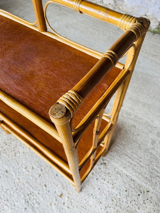 Image 1 of Mid-Century, Vintage, Bamboo and Rattan 3 Tier Shelf, 1960’s