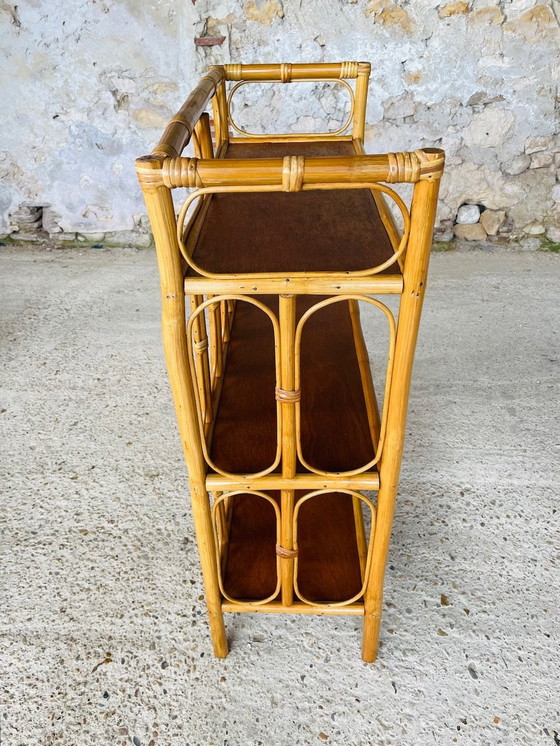 Image 1 of Mid-Century, Vintage, Bamboo and Rattan 3 Tier Shelf, 1960’s