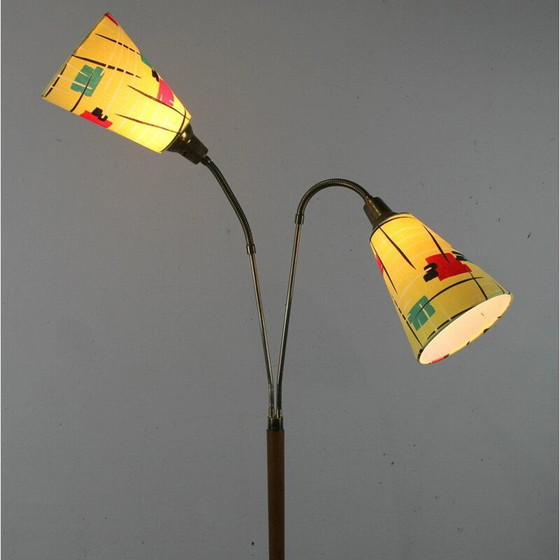 Image 1 of Lampada da terra vintage in legno di teak con base in ferro laccato e ottone, Francia 1950