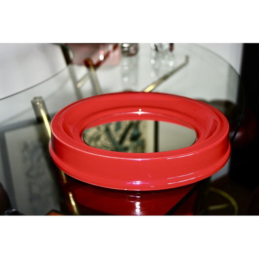 Specchio vintage in ceramica rosso brillante, 1960
