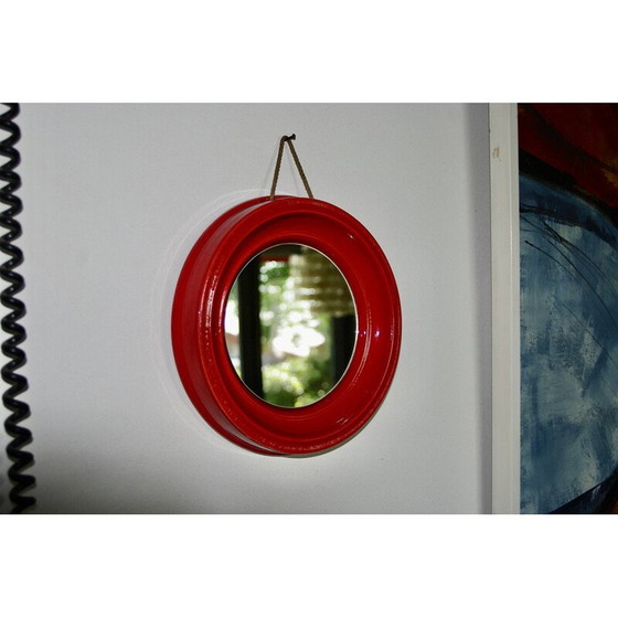 Image 1 of Vintage bright red ceramic mirror, 1960