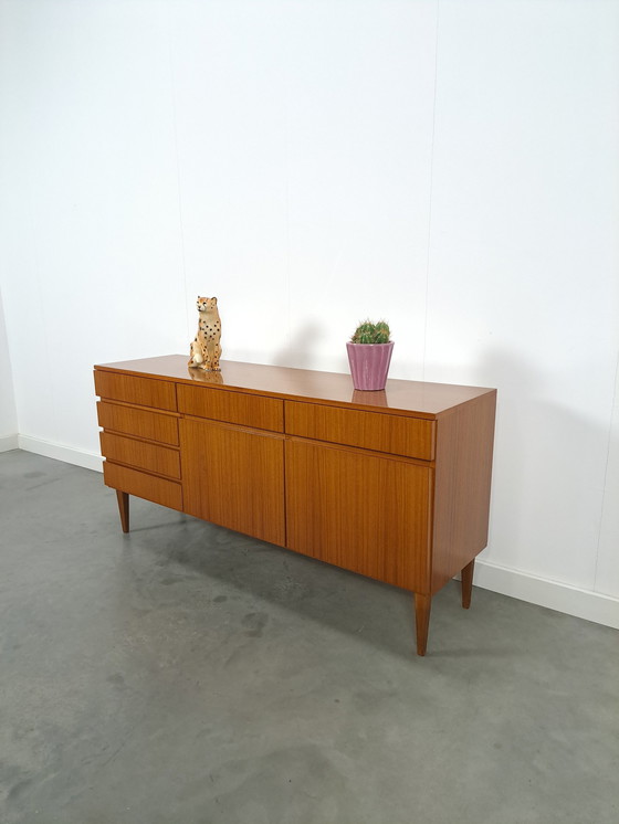 Image 1 of Teak Veneer Sideboard Bar Chest With Drawers And Flap Doors