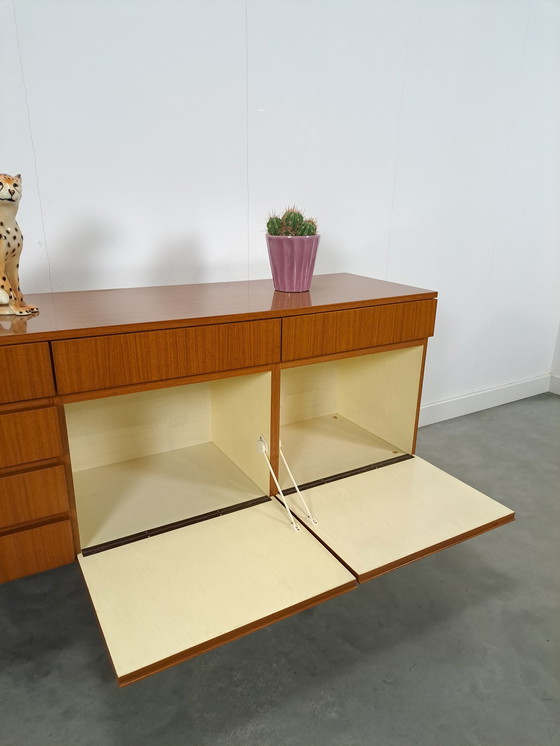 Image 1 of Teak Veneer Sideboard Bar Chest With Drawers And Flap Doors