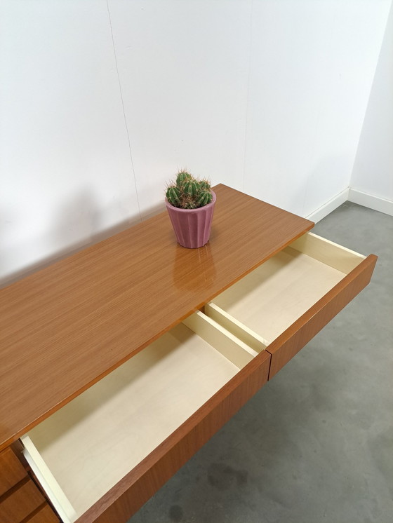 Image 1 of Teak Veneer Sideboard Bar Chest With Drawers And Flap Doors
