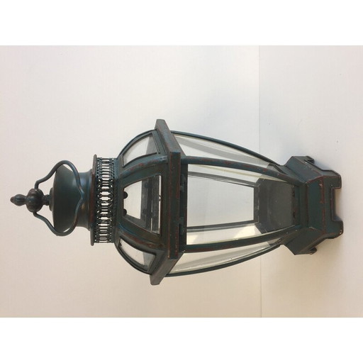 Vintage Art Decorative table lantern in aged green metal