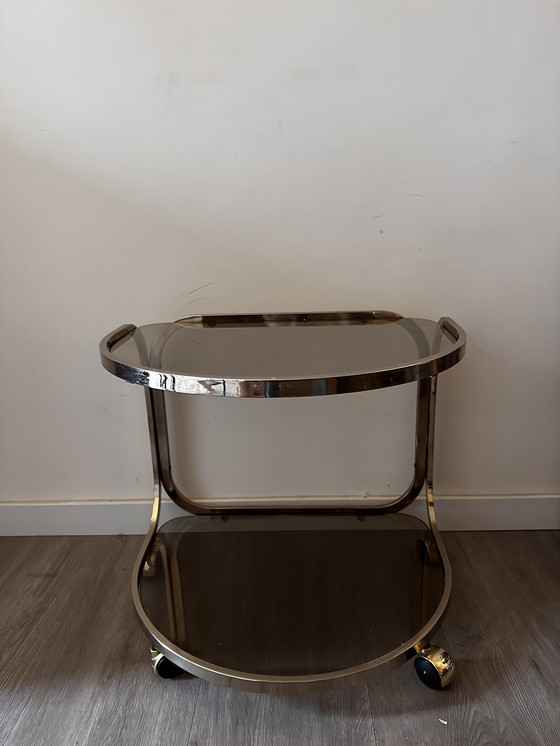 Image 1 of Brass smoked glass side table serving trolley