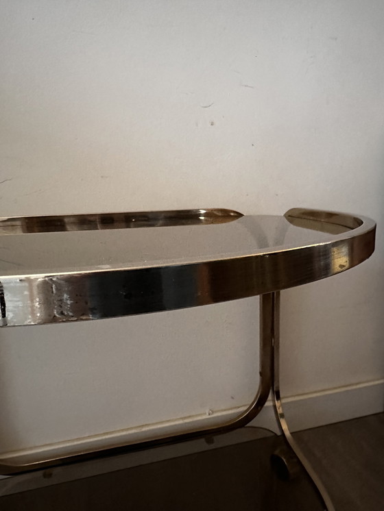 Image 1 of Brass smoked glass side table serving trolley