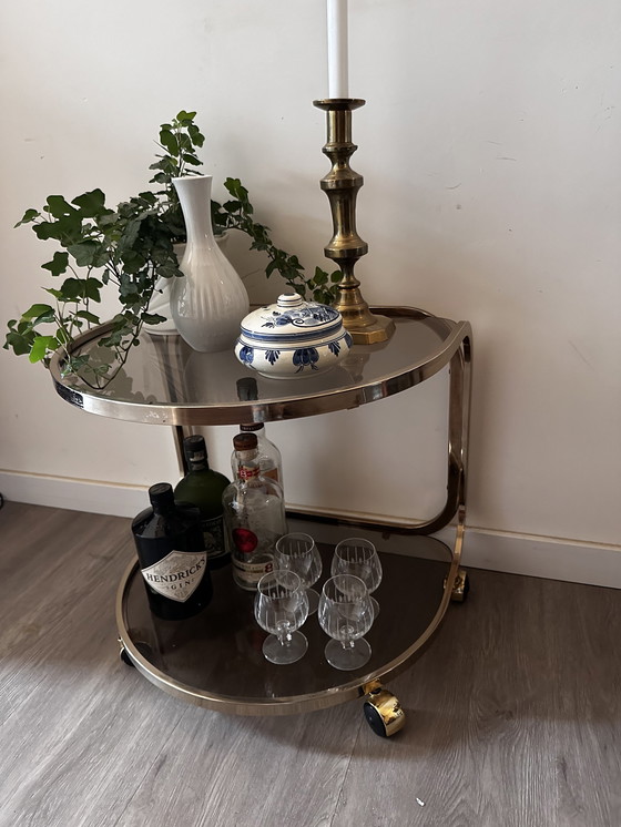 Image 1 of Brass smoked glass side table serving trolley