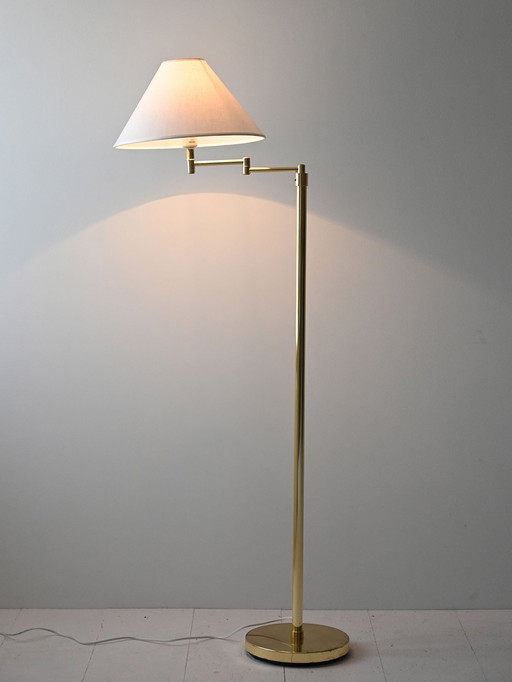 1970S Scandinavian Floor Lamp – Gold Metal Frame With White Fabric Shade