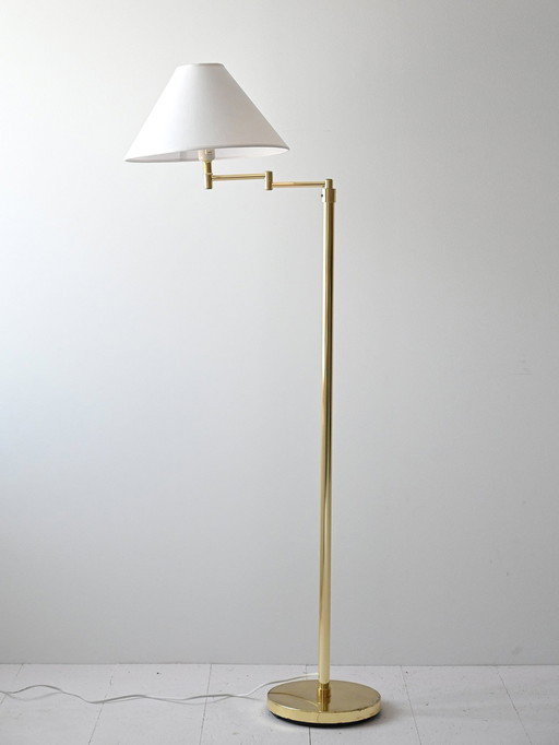 1970S Scandinavian Floor Lamp – Gold Metal Frame With White Fabric Shade