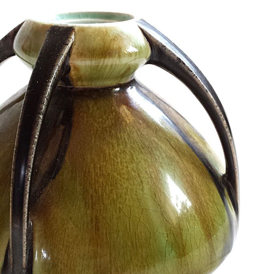 Image 1 of Art Nouveau Ceramic Four Handled Vase