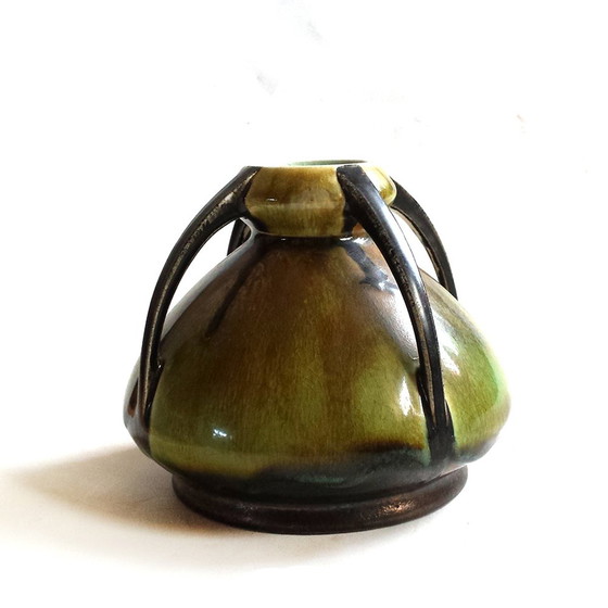 Image 1 of Art Nouveau Ceramic Four Handled Vase