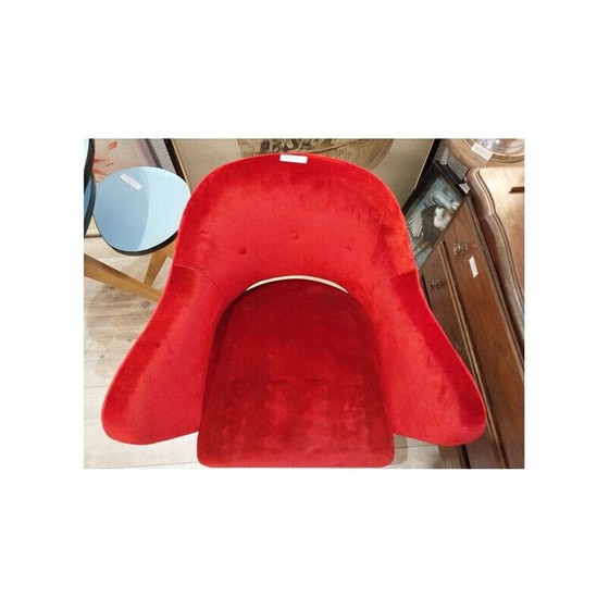 Image 1 of Scandinavian vintage cocktail armchair in red velvet, 1960-1970